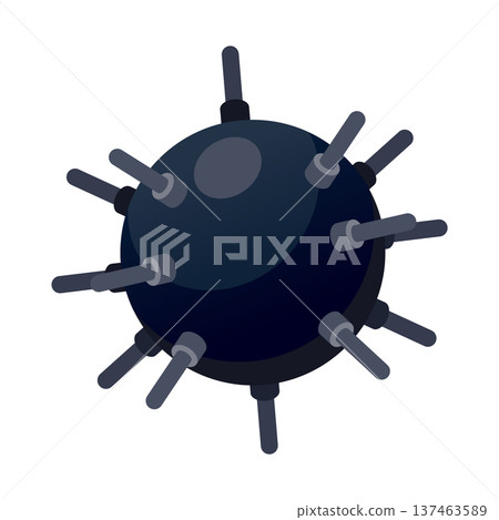 Offshore metallic buoyant device indicates marine danger and safety concerns, Seaside rusted mine silhouette symbolizes lurking maritime hazards and historical naval threats 137463589