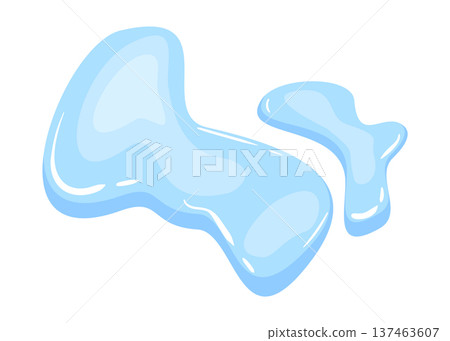 Water spill puddle. Blue liquid shape in flat cartoon style. Clean fluid drop design element isolated on white background Water spill puddle. Blue liquid shape in flat cartoon style. Clean fluid drop design element isolated on white background 137463607