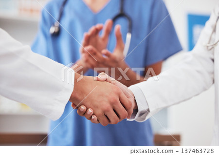 Hospital, applause and doctor with handshake for support, thank you or medical, success or celebration. Healthcare, cooperation and team shaking hands for welcome, well done or clinic congratulations Hospital, applause and doctor with handshake for support, thank you or medical, success or celebration. Healthcare, cooperation and team shaking hands for welcome, well done or clinic congratulations 137463728