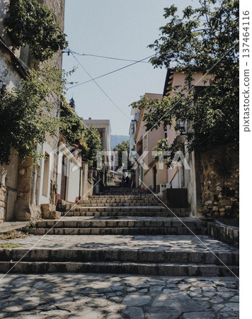 Old town street with stone staircase Old town street with stone staircase 137464116