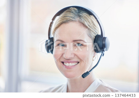 Call center, portrait and woman, consultant or agent in telemarketing, customer support or services. Face of worker for business communication, professional chat or virtual e commerce and contact us Call center, portrait and woman, consultant or agent in telemarketing, customer support or services. Face of worker for business communication, professional chat or virtual e commerce and contact us 137464433