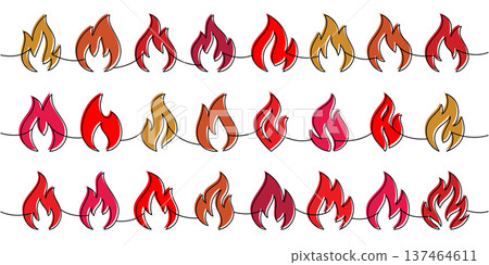 Vector fire clipart border. Decorative flame silhouettes in red and orange for banners, illustrations, and digital crafts Vector fire clipart border. Decorative flame silhouettes in red and orange for banners, illustrations, and digital crafts 137464611