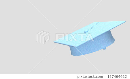 Light Blue Graduation Cap Isolated on Gray Background 3d render. Light Blue Graduation Cap Isolated on Gray Background 3d render. 137464612