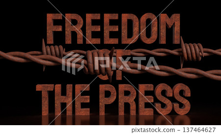 Freedom of the Press Restricted by Barbed Wire Concept 3d render. Freedom of the Press Restricted by Barbed Wire Concept 3d render. 137464627