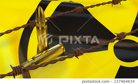 Nuclear Threat Concept With Bullets And Radioactive Warning Sign 3d render. 137464634