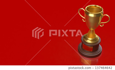 Golden Trophy Award On Red Background Symbol Of Victory And Success 3d render. 137464642