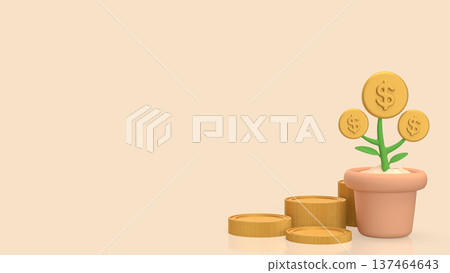 Money Growth Concept With Dollar Coin Plant In Pot 3d render. Money Growth Concept With Dollar Coin Plant In Pot 3d render. 137464643