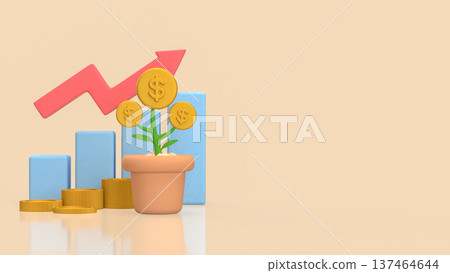 Financial Growth Concept With Coin Plant And Rising Chart 3d render. Financial Growth Concept With Coin Plant And Rising Chart 3d render. 137464644