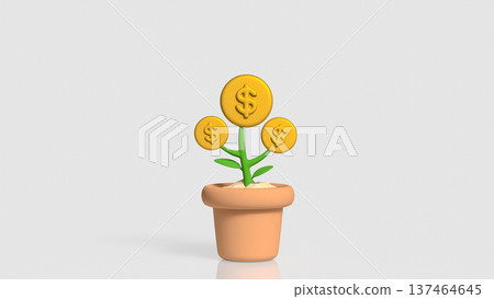 Money Tree Concept With Dollar Coins Growing In Pot 3d render. Money Tree Concept With Dollar Coins Growing In Pot 3d render. 137464645