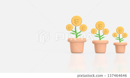 Money Tree Growth Concept With Dollar Coin Plants In Pots 3d render. Money Tree Growth Concept With Dollar Coin Plants In Pots 3d render. 137464646