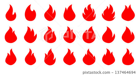 Set of red flame shapes. Minimal flat vector icons of fire shapes Set of red flame shapes. Minimal flat vector icons of fire shapes 137464694
