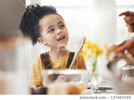 Child in kitchen, baking and learning with parent, wooden spoon and cake flour on face, little baker making breakfast or cookies. Cooking, food and happy boy in home with mixing bowl, tools and smile Child in kitchen, baking and learning with parent, wooden spoon and cake flour on face, little baker making breakfast or cookies. Cooking, food and happy boy in home with mixing bowl, tools and smile 137465589