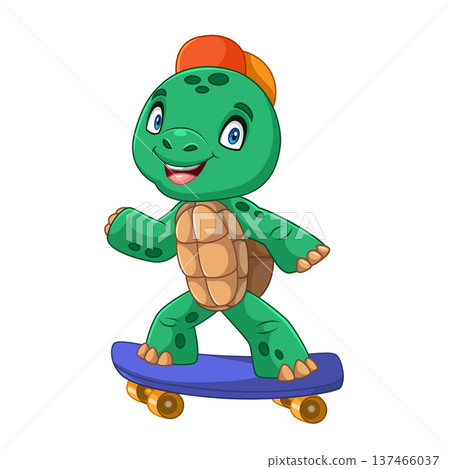 Cute turtle cartoon playing skateboard in school outfit Cute turtle cartoon playing skateboard in school outfit 137466037