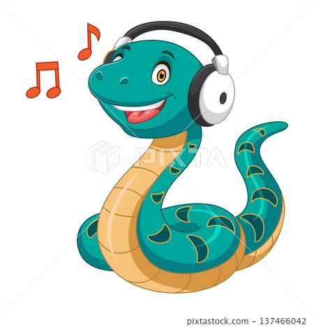 Cute snake cartoon listening to music using headset Cute snake cartoon listening to music using headset 137466042