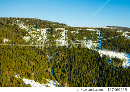 Sky Bridge 721 represents a modern engineering achievement, stretching between two hills above a forest in winter, Dolni Morava, Czech Republic 137466339