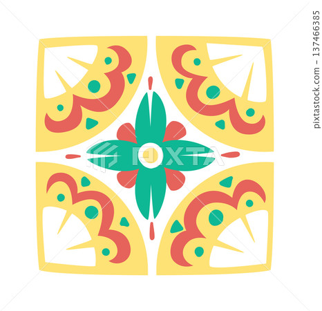 Floral Ornamental Mediterranean Porcelain Tile Pottery Floral Ornamental Mediterranean Porcelain Tile Pottery 137466385