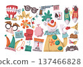 April Fools Day stickers with funny humorous clown character and classic prank related symbols 137466828
