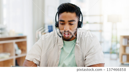 Explaining, remote work and call center worker with a laptop for online advice and conversation. Contact us, consultant and man speaking for customer service, support and telemarketing on a computer Explaining, remote work and call center worker with a laptop for online advice and conversation. Contact us, consultant and man speaking for customer service, support and telemarketing on a computer 137466858