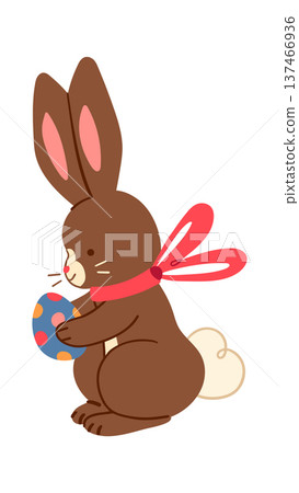 Easter bunny holding colored egg Easter bunny holding colored egg 137466936