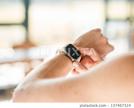 Smart watch, woman or hands of athlete for sports workout, heartbeat info or fitness progress on app. Personal trainer, exercise or closeup of person with timer to check or monitor gym data on clock Smart watch, woman or hands of athlete for sports workout, heartbeat info or fitness progress on app. Personal trainer, exercise or closeup of person with timer to check or monitor gym data on clock 137467324