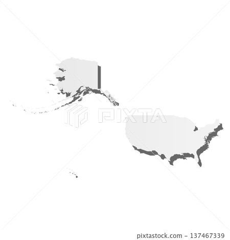 United States of America, USA - grey 3d-like silhouette map of country area with dropped shadow. Simple flat vector illustration. United States of America, USA - grey 3d-like silhouette map of country area with dropped shadow. Simple flat vector illustration. 137467339