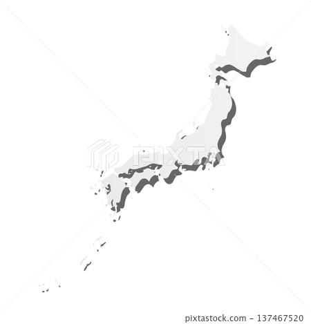 Japan - grey 3d-like silhouette map of country area with dropped shadow. Simple flat vector illustration. Japan - grey 3d-like silhouette map of country area with dropped shadow. Simple flat vector illustration. 137467520