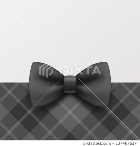 Vector 3d Black Bow on Checkered Background. Elegant Gift Ribbon Banner for Holiday Card and Invitation Design. Festive Present Decoration Template with Copy Space, Vector Illustration Vector 3d Black Bow on Checkered Background. Elegant Gift Ribbon Banner for Holiday Card and Invitation Design. Festive Present Decoration Template with Copy Space, Vector Illustration 137467627