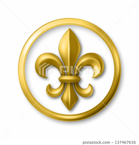 Vector 3d Golden Fleur De Lis Symbol in Round Frame. Elegant Royal Emblem. Classic French Heraldic Icon. Luxury Fleur De Lis Sign. Logo Design, Badge, Noble Decoration, Vintage Ornament Vector 3d Golden Fleur De Lis Symbol in Round Frame. Elegant Royal Emblem. Classic French Heraldic Icon. Luxury Fleur De Lis Sign. Logo Design, Badge, Noble Decoration, Vintage Ornament 137467638