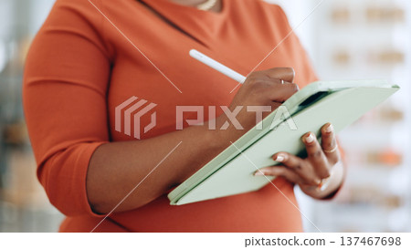 Tablet, hands and woman with pen for writing schedule, planning and digital notes for advertising in office. Web design, creative agency and person on technology for internet, marketing and website Tablet, hands and woman with pen for writing schedule, planning and digital notes for advertising in office. Web design, creative agency and person on technology for internet, marketing and website 137467698