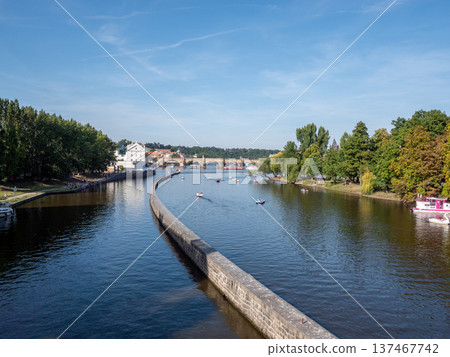 Vltava River in Prague, Czech Republic, captured from the Legii Bridge. Vltava River in Prague, Czech Republic, captured from the Legii Bridge. 137467742