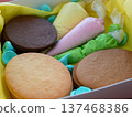 Easter cookie decorating kit featuring egg-shaped cookies and vibrant icing. Perfect for festive fun and creative activities 137468386