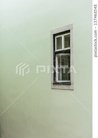 facade of residential building with wooden window facade of residential building with wooden window 137468548