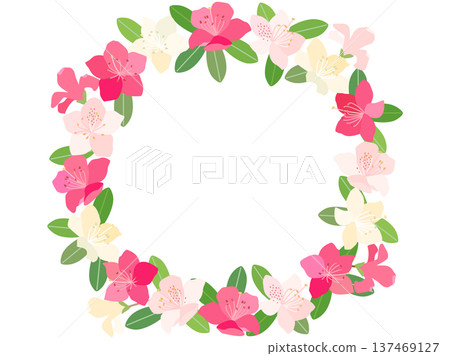 杜鵑花以花環形狀排列在圓形框架中的插圖 杜鵑花以花環形狀排列在圓形框架中的插圖 137469127
