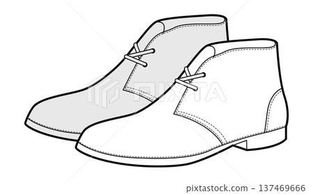 Desert boot women sketch pair. Clean lace ankle boot for relaxed city outfit and travel wear. Technical 137469666