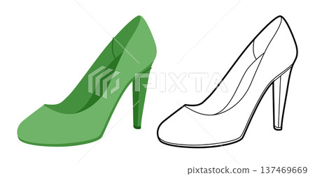 Pump women green classic heel flat plus line set. Elegant fashion dress footwear for evening, wedding, office wardrobe. Pump women green classic heel flat plus line set. Elegant fashion dress footwear for evening, wedding, office wardrobe. 137469669