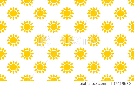 Cute yellow sun silhouettes in childish style pattern. Sunburst, sunlight or sunshine background. Summer theme wallpaper. Happy positive vibes print. Vector flat illustration Cute yellow sun silhouettes in childish style pattern. Sunburst, sunlight or sunshine background. Summer theme wallpaper. Happy positive vibes print. Vector flat illustration 137469670