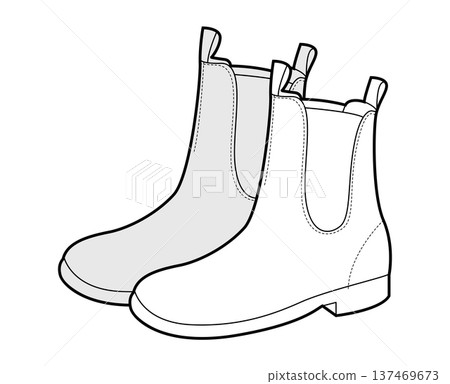Chelsea boot women sketch pair. Classic pull on ankle boot for autumn city outfit and everyday wear. Technical fashion Chelsea boot women sketch pair. Classic pull on ankle boot for autumn city outfit and everyday wear. Technical fashion 137469673