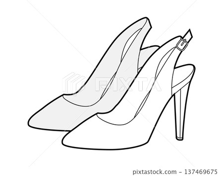 Slingback pump women heel sketch pair. Strap open back dress footwear for party, wedding, summer event. Slingback pump women heel sketch pair. Strap open back dress footwear for party, wedding, summer event. 137469675