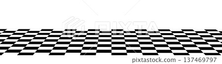 Checkerboard part in perspective. Checkered tiled floor at an angle. Sloped checker board with black and white squares pattern isolated on white background. Vector graphic illustration 137469797