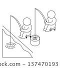Monochrome illustration of a person fishing with a bucket 137470193
