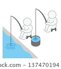 Illustration of a person fishing with a bucket without outline 137470194
