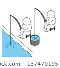 Illustration of a person fishing with a fishing line in a bucket 137470195
