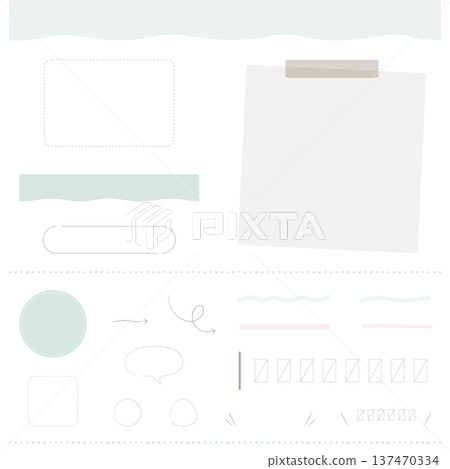 網頁設計裝飾素材包：包含邊框、箭頭、對話氣泡、分割線、便條紙等UI元素 137470334