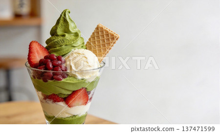Enjoy a matcha parfait at a Japanese cafe | High-quality sweet ingredients 137471599