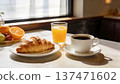Croissant breakfast set shining in the morning light | Cafe-style food ingredients 137471602