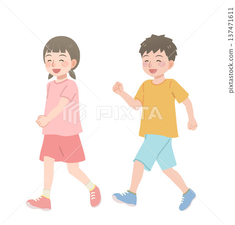 孩子快樂行走的插圖 137471611