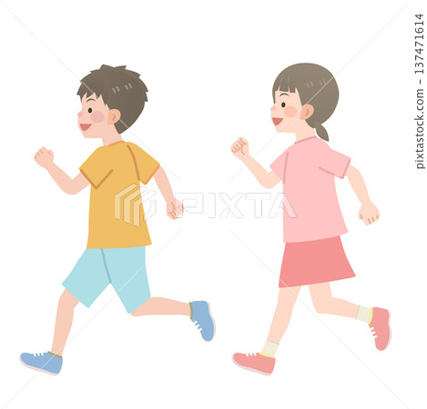 奔跑的兒童插圖(側視圖) 奔跑的兒童插圖(側視圖) 137471614