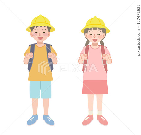 圖解:一名面帶微笑的小學生背著書包 圖解:一名面帶微笑的小學生背著書包 137471623