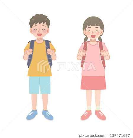 圖解:一名面帶微笑的小學生背著書包 圖解:一名面帶微笑的小學生背著書包 137471627