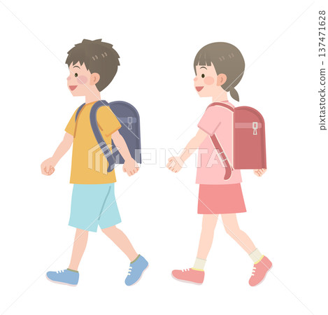 Illustration of elementary school students walking Illustration of elementary school students walking 137471628